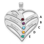 10K White Gold 5-Name w/Birthstones w/14K Bezel Cut Out Heart Pendant view