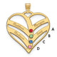 14K Yellow Gold 4-Name w/Birthstones w/14K Bezel Cut Out Heart Pendant