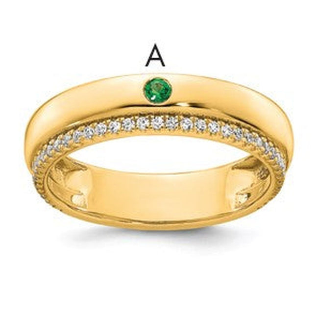 14K gold diamond birthstone ring, synthetic stone