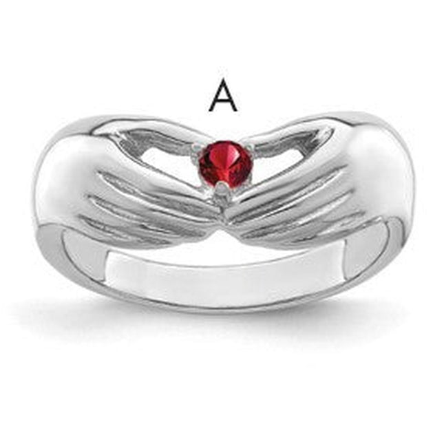 14K white gold family ring, synthetic stone