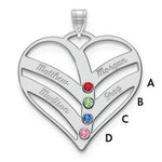 10K White Gold 4-Name w/Birthstones w/14K Bezel Cut Out Heart Pendant view