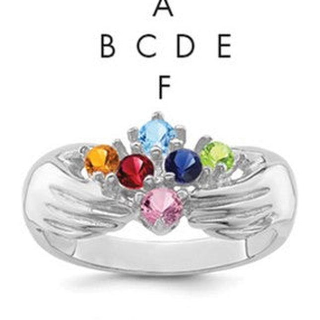 14K white gold family ring, synthetic stone