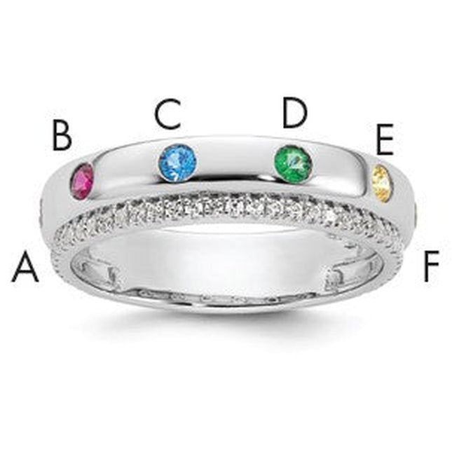 14K white gold diamond birthstone ring, synthetic stone