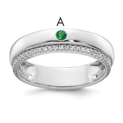 14K White Gold 1 Genuine Birthstone and Diamond Mother's Ring