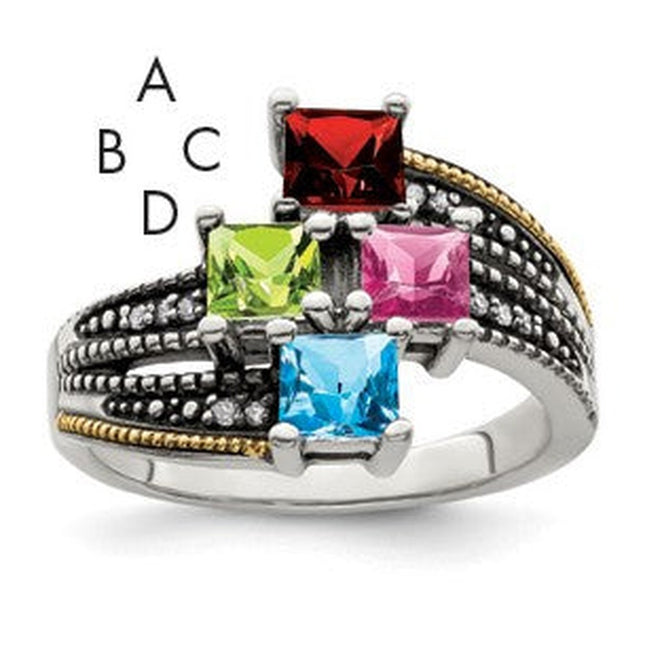 Sterling silver diamond mother ring