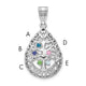 14K White Gold 5 Birthstone Tree of Life Tear Drop Pendant