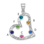 SS/Rhodium-plated 6 Birthstone Heart with SS Bezel Family Pendant view