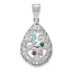 14K White Gold 4 Birthstone Tree of Life Tear Drop Pendant view