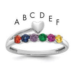 14K White Gold Heart with 6 Synthetic Birthstone Mother's Ring view