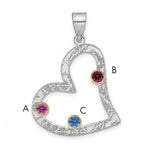 SS/Rhod-plated 3 Birthstone Heart with 14K Bezel Family Pendant view
