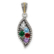 Sterling Silver Antique w/14k 5-stone w/Diamond Family Pendant w/18in Chain