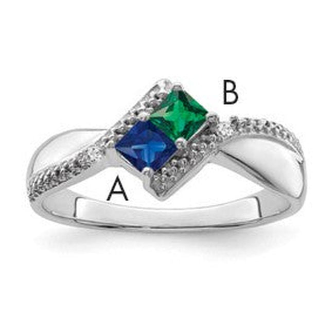 Sterling silver diamond mother ring, synthetic stone
