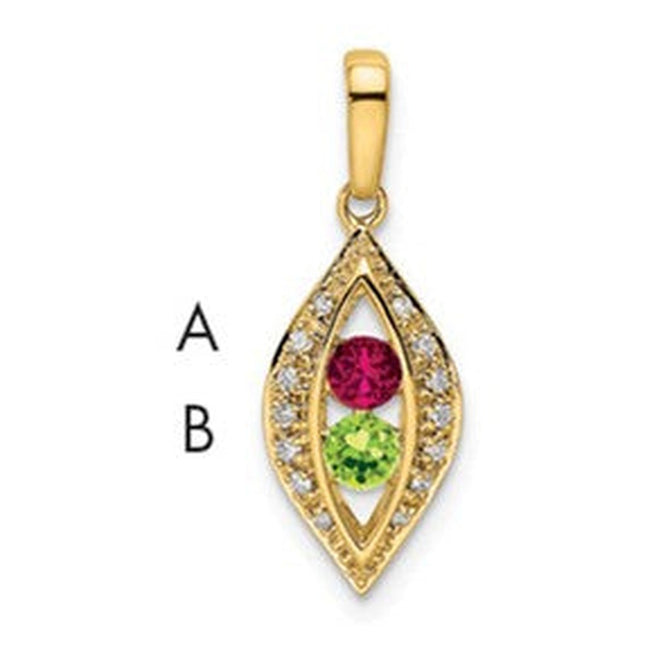 14K Family Jewelry Genuine Stone & Diamond Set Pendant, 21 x 8mm