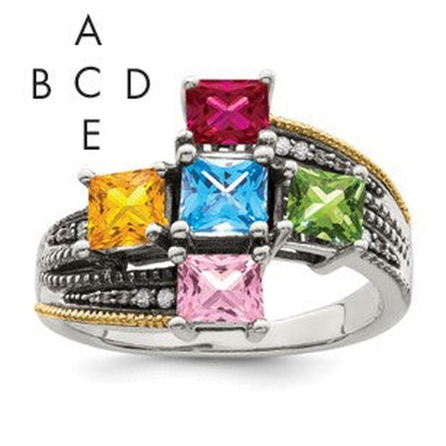 Sterling silver diamond mother ring