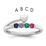 14K White Gold Heart with 4 Genuine Birthstone Mother's Ring view
