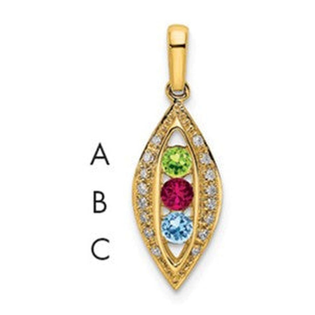 14K Family Jewelry Genuine Stone & Diamond Set Pendant, 23 x 8mm
