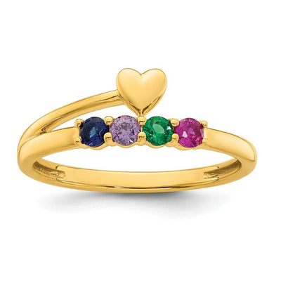 14K Heart with 4 Genuine Birthstone Mother's Ring
