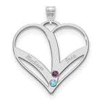 14K White Gold 2-Name w/Birthstones w/18K Rhod-plated Bezel Cut Out Heart Pendant view