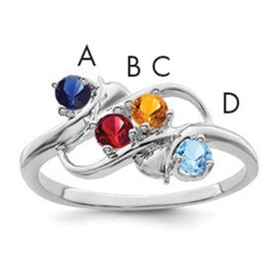 14K White Gold Polished 4-Stone Mothers Ring Mounting
