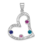 SS/Rhodium-plated 4 Birthstone Heart with SS Bezel Family Pendant view