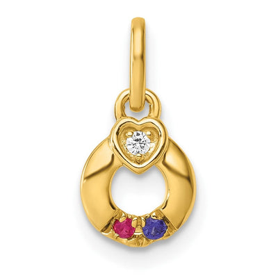 14K Dia Heart w/ 2 Birthstone Mother's Circle Pendant Semi-Mount