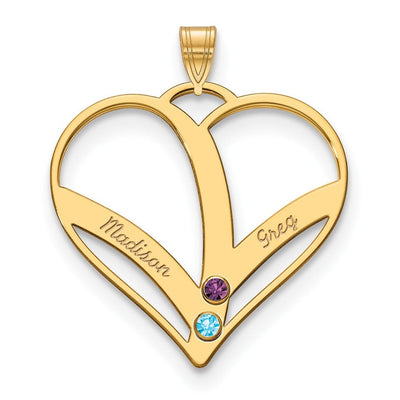14K Yellow Gold 2-Name w/Birthstones w/14K Bezel Cut Out Heart Pendant