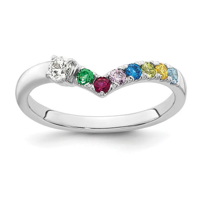 14K White Gold 7 Genuine Birthstone with Diamond Mother's Ring