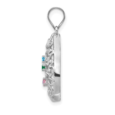 14K White Gold 4 Birthstone Tree of Life Tear Drop Pendant
