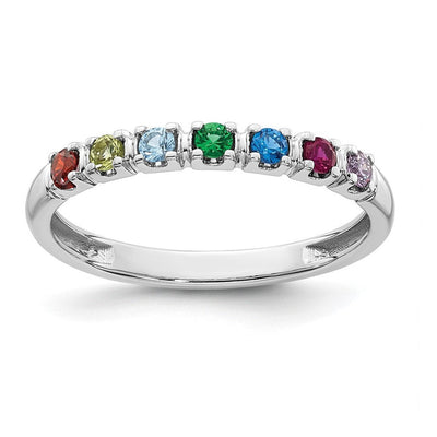 14K White Gold Genuine 7 Birthstone Mother's Ring