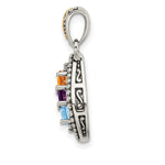 Sterling Silver Antique w/14k 3-stone w/Diamond Family Pendant w/18in Chain view 2