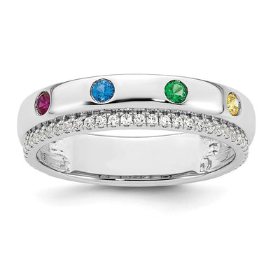 14K White Gold 4 Genuine Birthstone and Diamond Mother's Ring