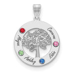 14K White Gold Family Tree Circle 4 Names w/ Birthstones w/ 18K Rhodium Plated Bezels view
