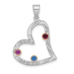 SS/Rhod-plated 3 Birthstone Heart with 14K Bezel Family Pendant view