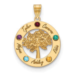 14K Yellow Gold Family Tree in Circle 5 Names and Birthstones w/ 14K Bezel Pendant view