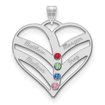 14K White Gold 4-Name w/Birthstones w/18K Rhod-plated Bezel Cut Out Heart Pendant view
