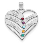 14K White Gold 5-Name w/Birthstones w/18K Rhod-plated Bezel Cut Out Heart Pendant view