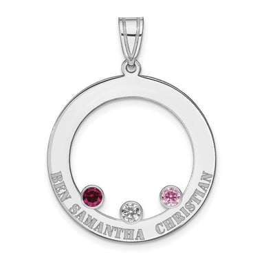 SS/Rhodium-plated 3 Birthstone Circle with SS Bezel Family Pendant
