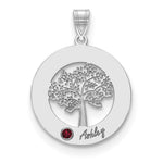 14K White Gold Family Tree Circle 1 Names & Birthstones w/ 18K Rhodium Plated Bezel view