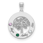 14K White Gold Family Tree Circle 3 Names & Birthstones w/ 18K Rhodium Plated Bezels view