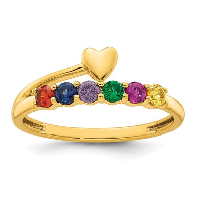 14K Heart with 6 Genuine Birthstone Mother's Ring