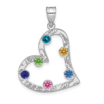SS/Rhodium-plated 6 Birthstone Heart with SS Bezel Family Pendant view