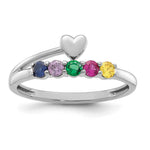 14K White Gold Heart with 5 Genuine Birthstone Mother's Ring view