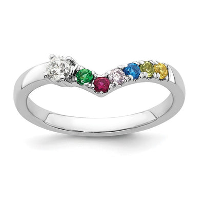 14K White Gold 6 Genuine Birthstone with Diamond Mother's Ring