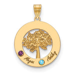 14K Yellow Gold Family Tree in Circle 2 Names and Birthstones w/ 14K Bezel Pendant view