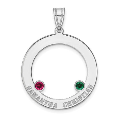 SS/Rhodium-plated 2 Birthstone Circle with SS Bezel Family Pendant