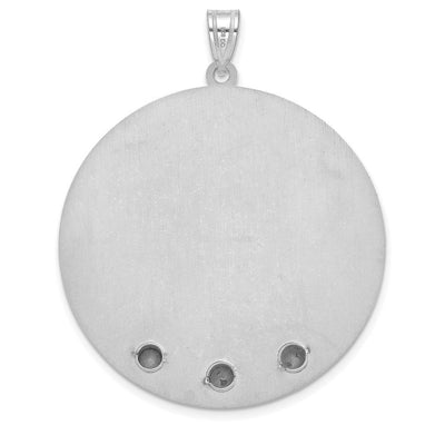 14K White Gold Circle w/3 Birth Flower and Birthstone Pendant