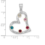 SS/Rhod-plated 5 Birthstone Heart with 14K Bezel Family Pendant view