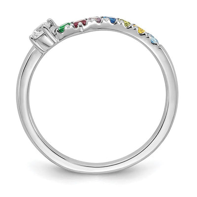 14K White Gold 7 Genuine Birthstone with Diamond Mother's Ring