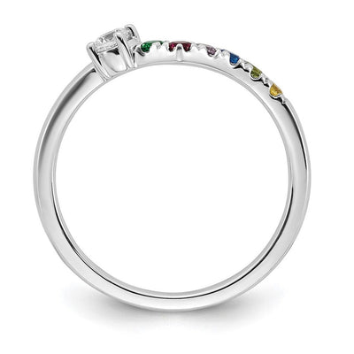 14K White Gold 6 Genuine Birthstone with Diamond Mother's Ring