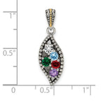 Sterling Silver Antique w/14k 5-stone w/Diamond Family Pendant w/18in Chain view 3